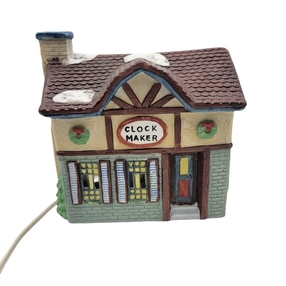 Vtg Americana Porcelain Lighted Christmas Village Clock Maker Shop Colle… - Picture 2 of 15